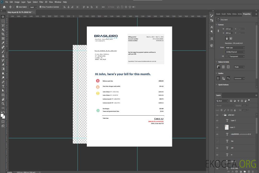Brésil Braziliero Telecom facture de télécommunications d'entreprise modèle Word et PDF template